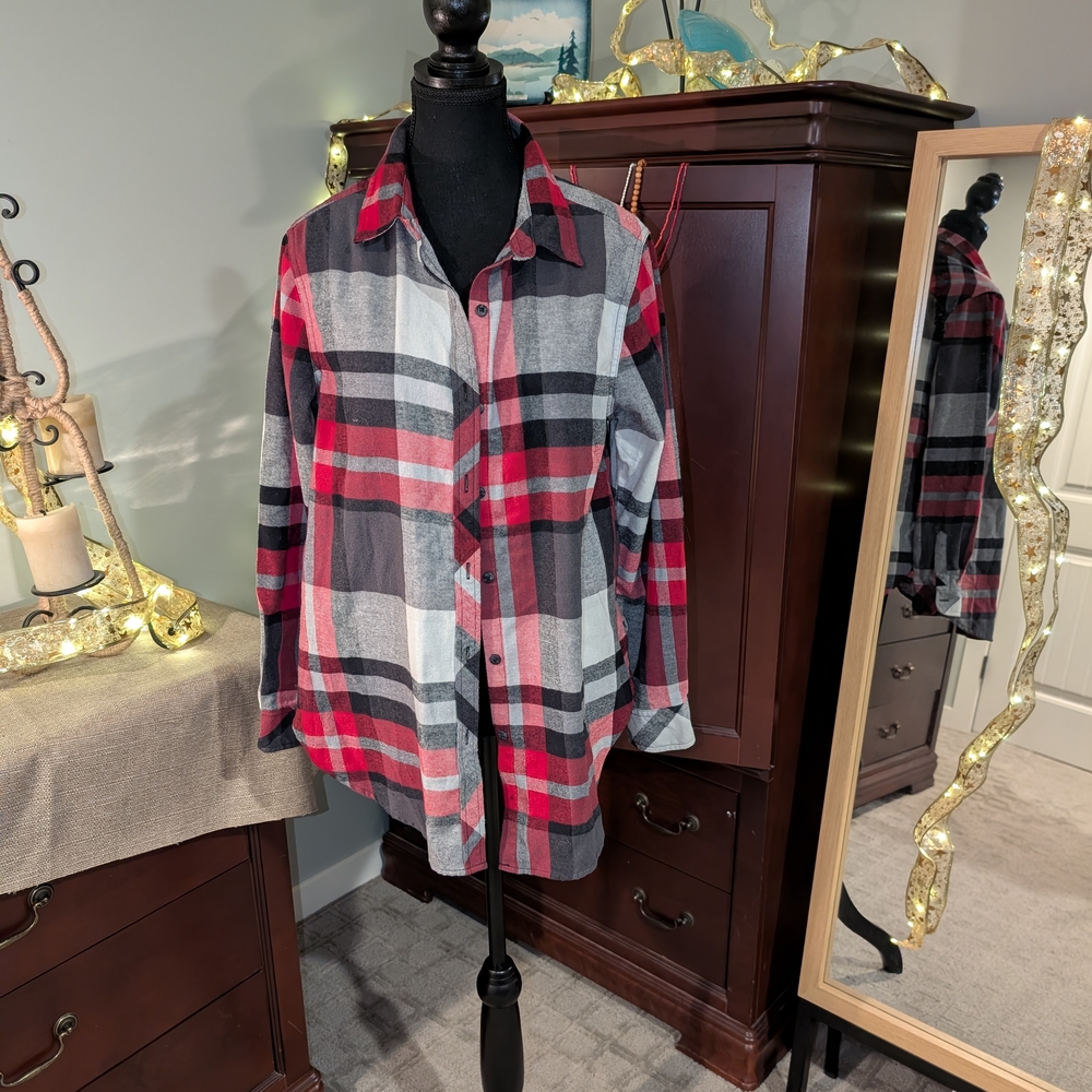 Boston Traders Red and Gray Plaid Blouse